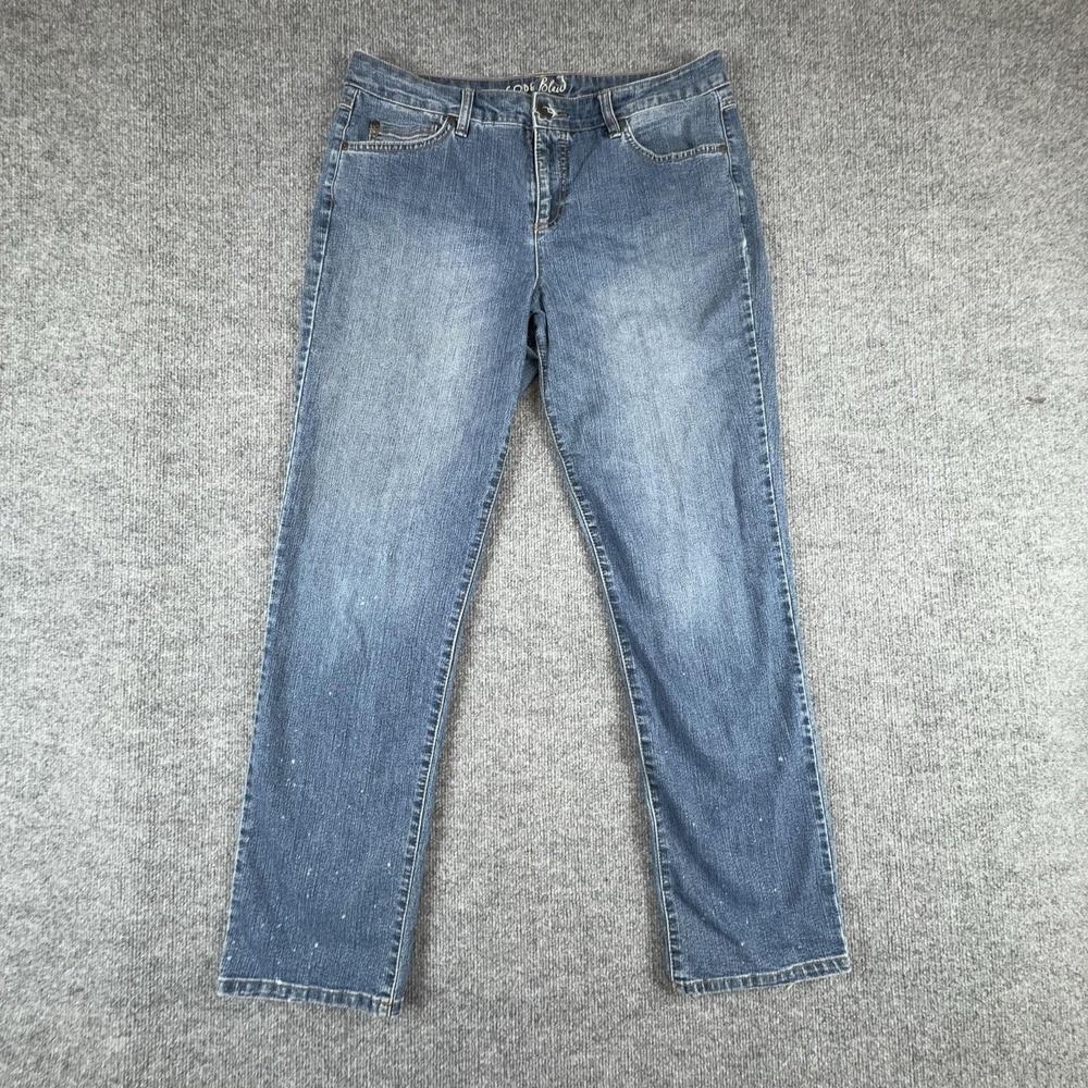 Code Bleu Jeans Womens 12 Blue Medium Wash Distressed Straight Stretch Denim